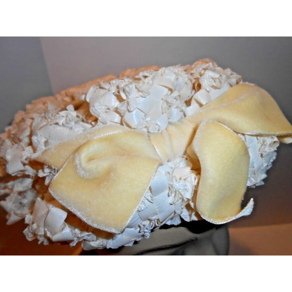 Women's Vintage Hat Shelbert Designs Popcorn Straw Yellow Bow Small 20